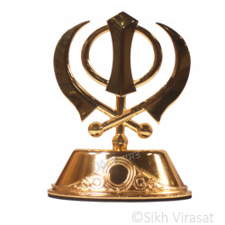 Khanda Gurbani Decoration Accessories Khanda Steel Model Color Golden Medium Size 8 Inches  