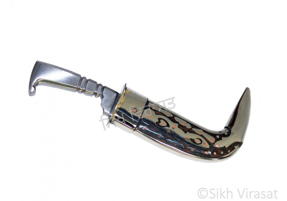 Kirpan Or Kirpaan Iron & Stainless-steel Engraved with pattern on a painted surface - Small Color brown Size 5.1