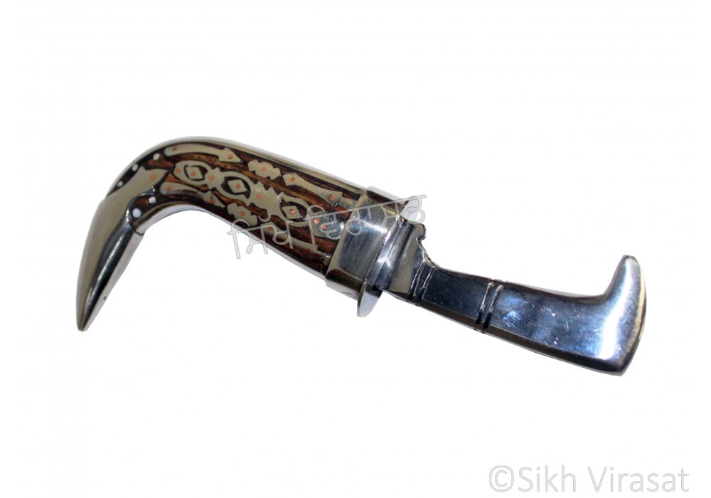 Kirpan Or Kirpaan Iron & Stainless-steel Engraved with pattern on a wooden surface - Small Color brown Size 5.5
