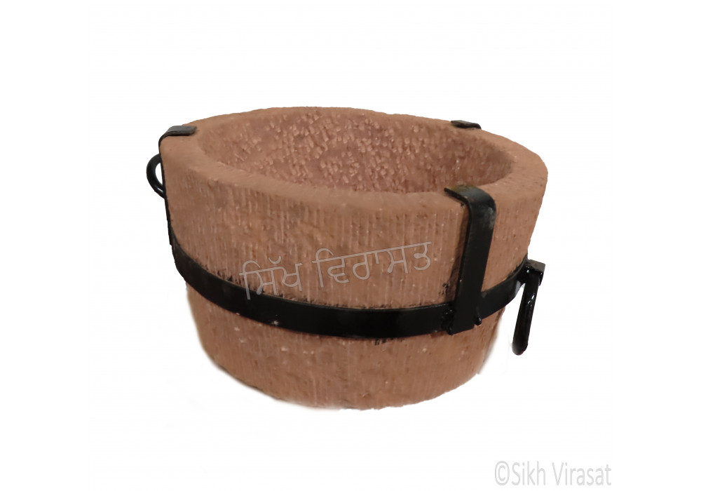 Mortar (Punjabi: Kunda Or Sunehra) Red Stone  With Handle – 16 Inch