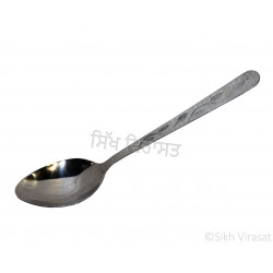 Spoon; Dessert Spoon (Punjabi: ਚਮਚਾ) Stainless-steel Designer Leaf Pattern Color Silver Size 7.4 Inch Spoon; Dessert Spoon (Punjabi: ਚਮਚਾ) Stainless-steel Designer Leaf Pattern Color Silver Size 7.4 Inch