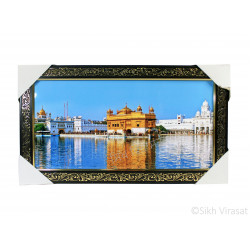 Golden Temple or Harmandir Sahib or Darbar Sahib Colored Photo, Wooden Frame with Attractive golden floral pattern, Size – 10x20