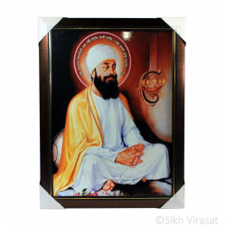 Shri Guru Teg Bahadar Ji Colored Photo, Wooden Frame with attractive golden lining, Size – 17x23