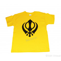 T-Shirt Ultra Cotton Mens Classic - Short Sleeve Standard Jersey Graphic - T-Shirt (Punjabi:Khanda ) Symbol Size Medium Color Yellow White