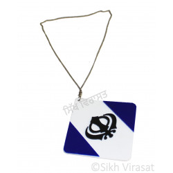 Car Hanging Khanda Symbol Color Blue & White mix Acrylic Square Car Accessories/Hanging For Car Decor
