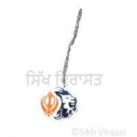 Embossed Kesari Khanda and  Black Lion on White Background Plastic Car Accessories/Hanging For Car Décor