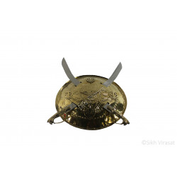 Dhall Gold Steel Or Khanda Or Baaz Or Dhaal Or Dhal Or Shield Or Sikh Accessories Gatka Sports Medium Size 13 inches