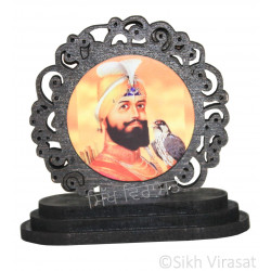 Guru Gobind Singh Ji Designer Border Wood Model Color Brown Statue-Home Room Office Car Dashboard Decor Gift Item Dashboard Accessories Small Size 2.6 Inches  
