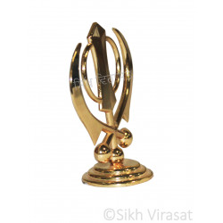 Khanda Religious Khanda Steel Model Color Golden Statue-Home Room Office Car Dashboard Decor Gift Item Dashboard Accessories Small Size 2.5 Inches  