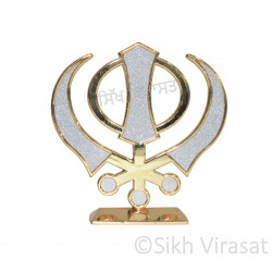 Khanda Gurbani Decorative Silver Sand Khanda Steel Model Color Golden Statue-Home Room Office Car Dashboard Decor Gift Item Dashboard Accessories Small Size 3.2 Inches  