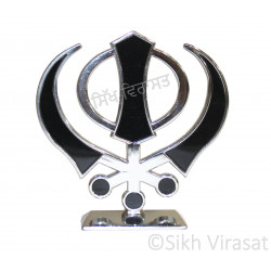 Khanda Gurbani Decorative Black Paint Khanda Steel Model Color Silver Statue-Home Room Office Car Dashboard Decor Gift Item Dashboard Accessories Small Size 3.2 Inches  