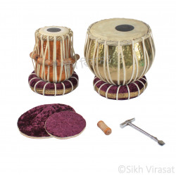 Musicals Twin Color Brass Wooden Tabla Set Tabla Drum Set, Pro Grade, Brass Bayan, Golden Finish, Sheesham Wood Dayan, Hand Made Drum Skin, Leather Straps to Tune, Long Life, Comes with Tuning Hammer, 1 Tuner, Gig Bag, Cushion & Cover 
