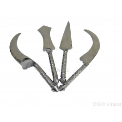 Dumalla Traditional Stunning Stainless Steel Sikh Dumala Shastars Punjabi Sikh Singh Kaur Dumala Shastars Kirpan Khanda Set contains Two Kirpan, One khanda and One Teer Color Silver Size Medium